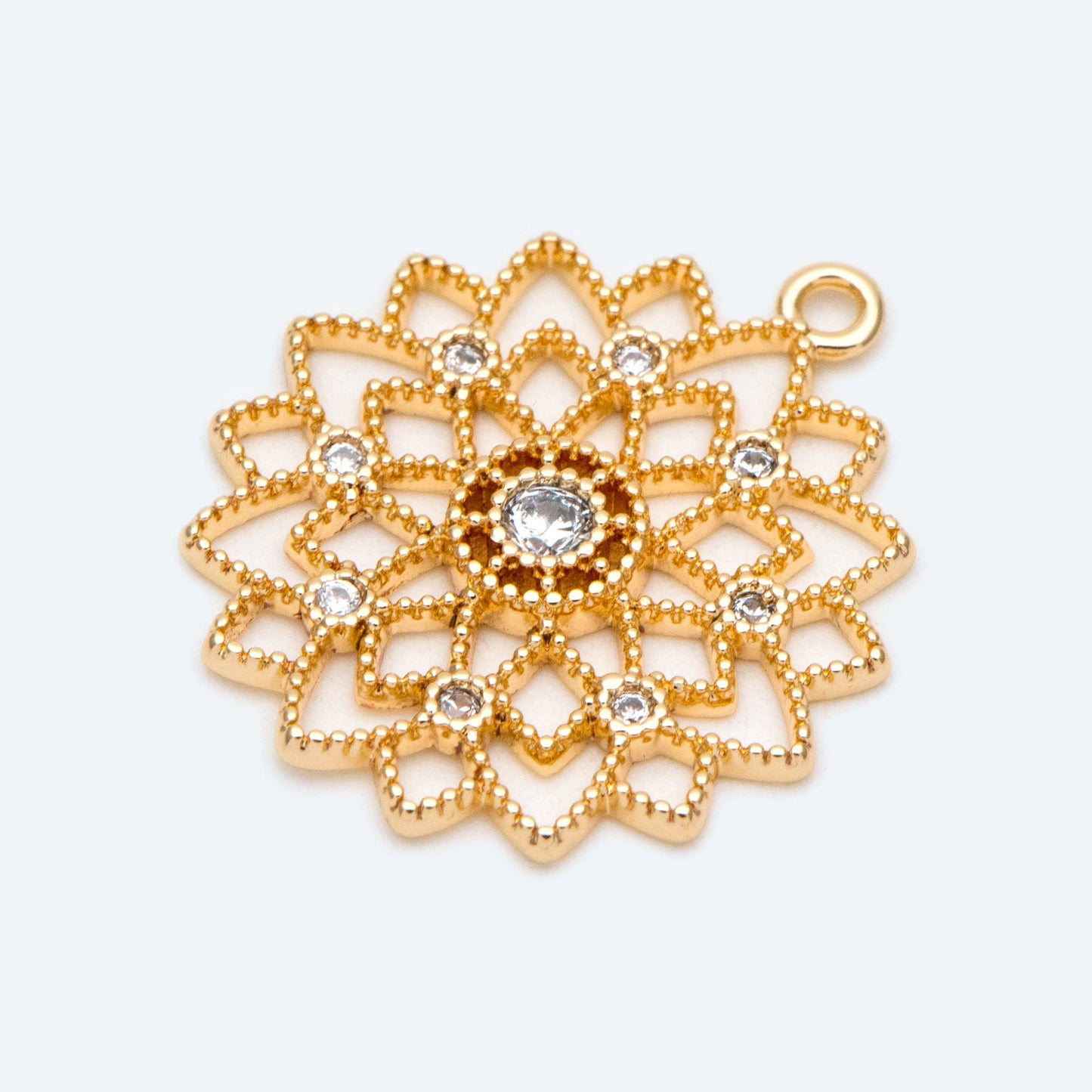4pcs CZ Pave Gold Filigree Flower Charms, Hollow Flower Pendants, 18K Gold plated Brass(GB-2665)