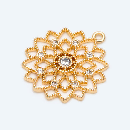 4pcs CZ Pave Gold Filigree Flower Charms, Hollow Flower Pendants, 18K Gold plated Brass(GB-2665)