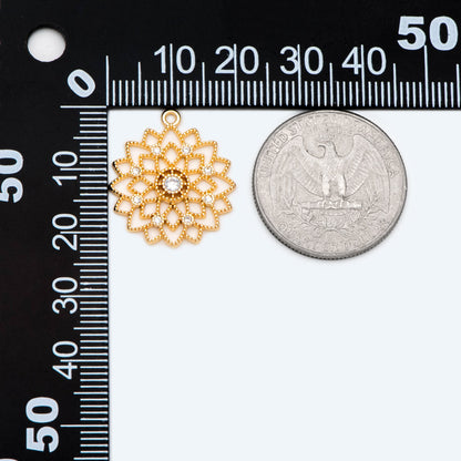 4pcs CZ Pave Gold Filigree Flower Charms, Hollow Flower Pendants, 18K Gold plated Brass(GB-2665)
