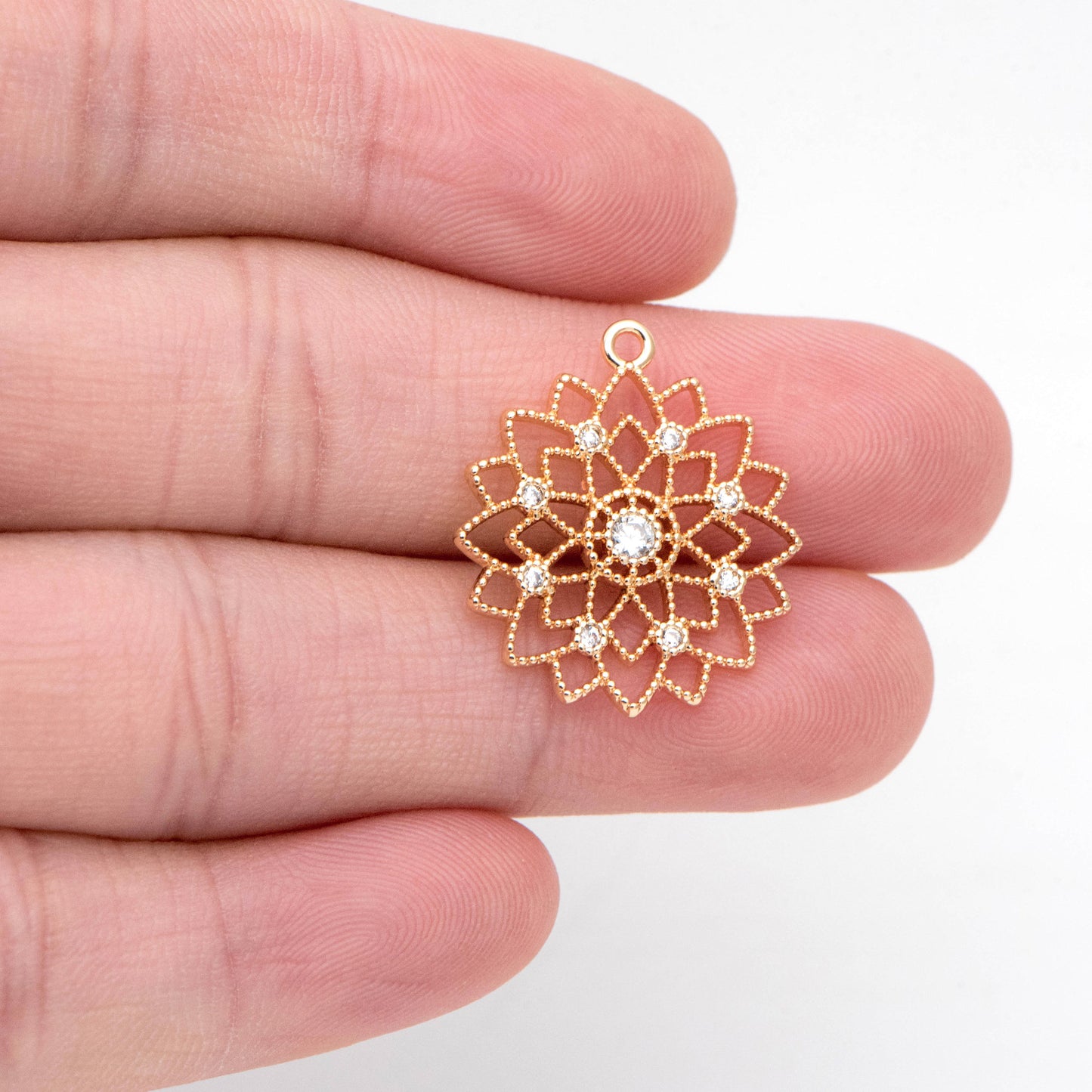 4pcs CZ Pave Gold Filigree Flower Charms, Hollow Flower Pendants, 18K Gold plated Brass(GB-2665)