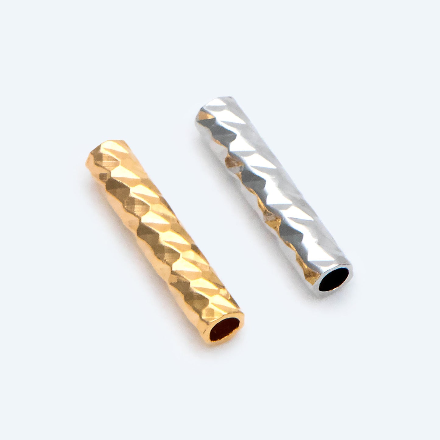 50pcs Gold/ Silver Tube Beads 10x2mm, Gold/ Rhodium plated Brass, Straight Tube Spacers (GB-2699)
