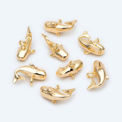 4pcs Gold Whale charm, 3D Whale Charm, Whale pendant (GB-2560-A)