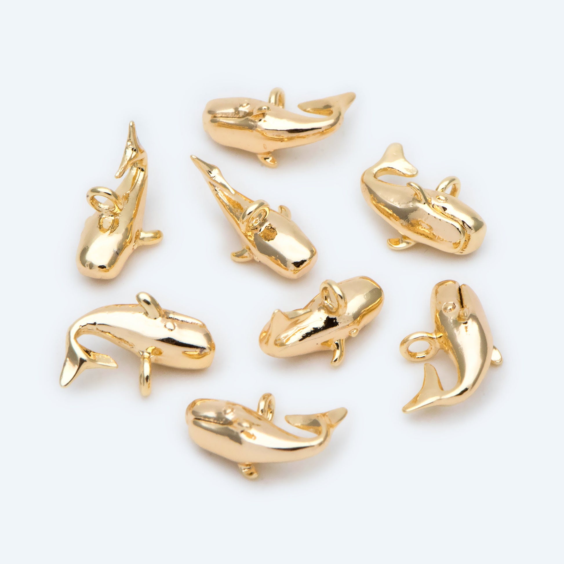 4pcs Gold Whale charm, 3D Whale Charm, Whale pendant (GB-2560-A)