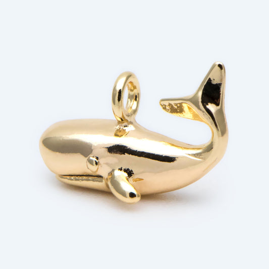4pcs Gold Whale charm, 3D Whale Charm, Whale pendant (GB-2560-A)