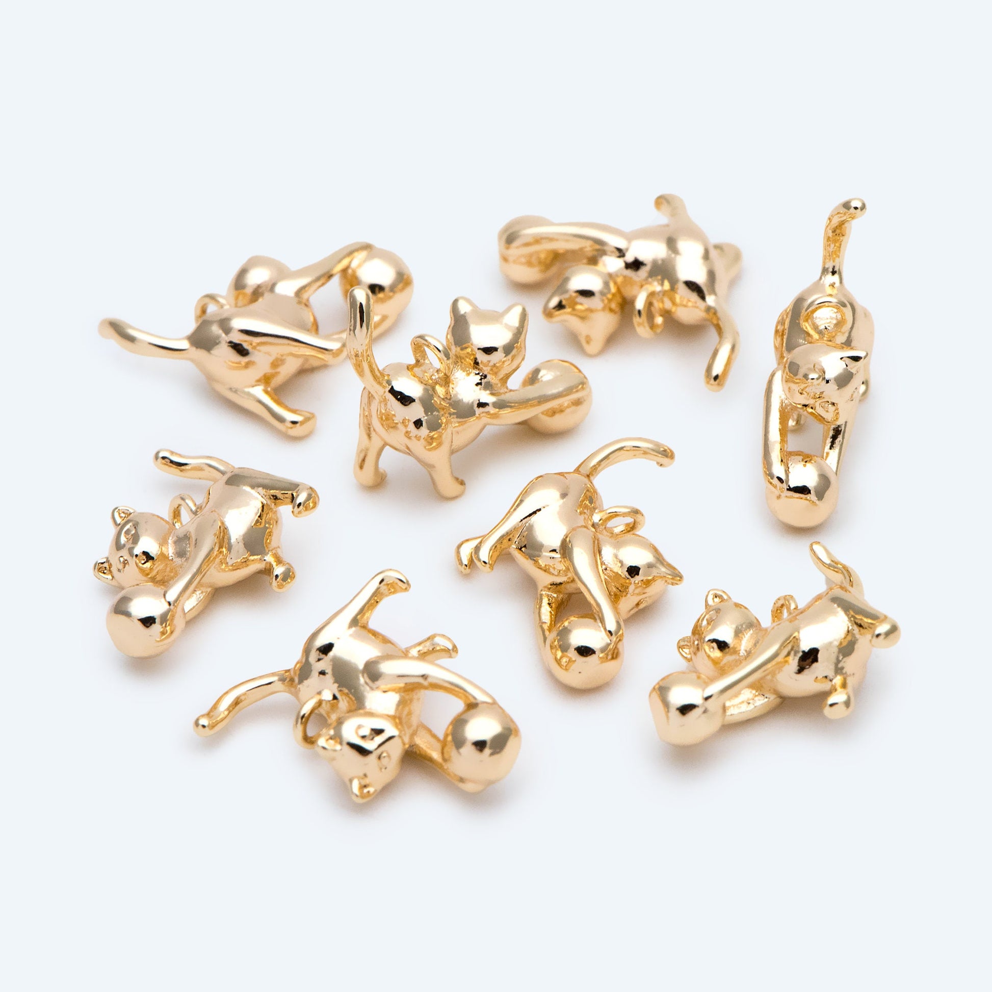 10pcs Gold 3D Cat Charm, Jewelry Making, Diy Material, Jewelry Supplies (GB-2707-A)