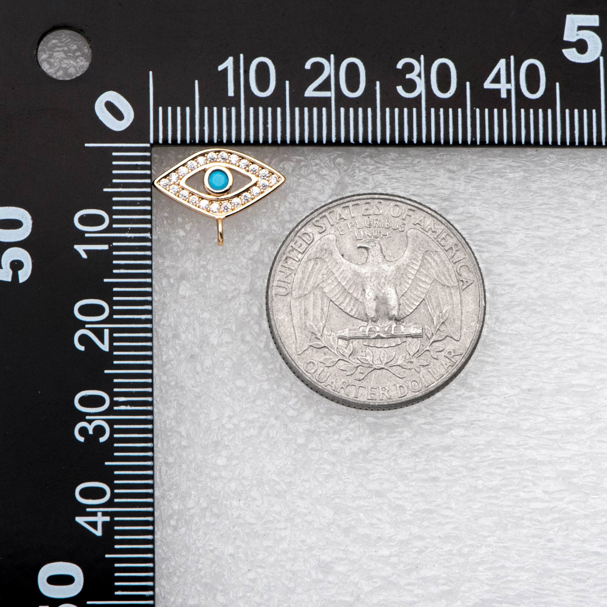 4pcs CZ Pave Evil Eye Earring Stud with Loop, Real Gold plated Brass, Cubic Zirconia Paved Eye Earrings (GB-2678)