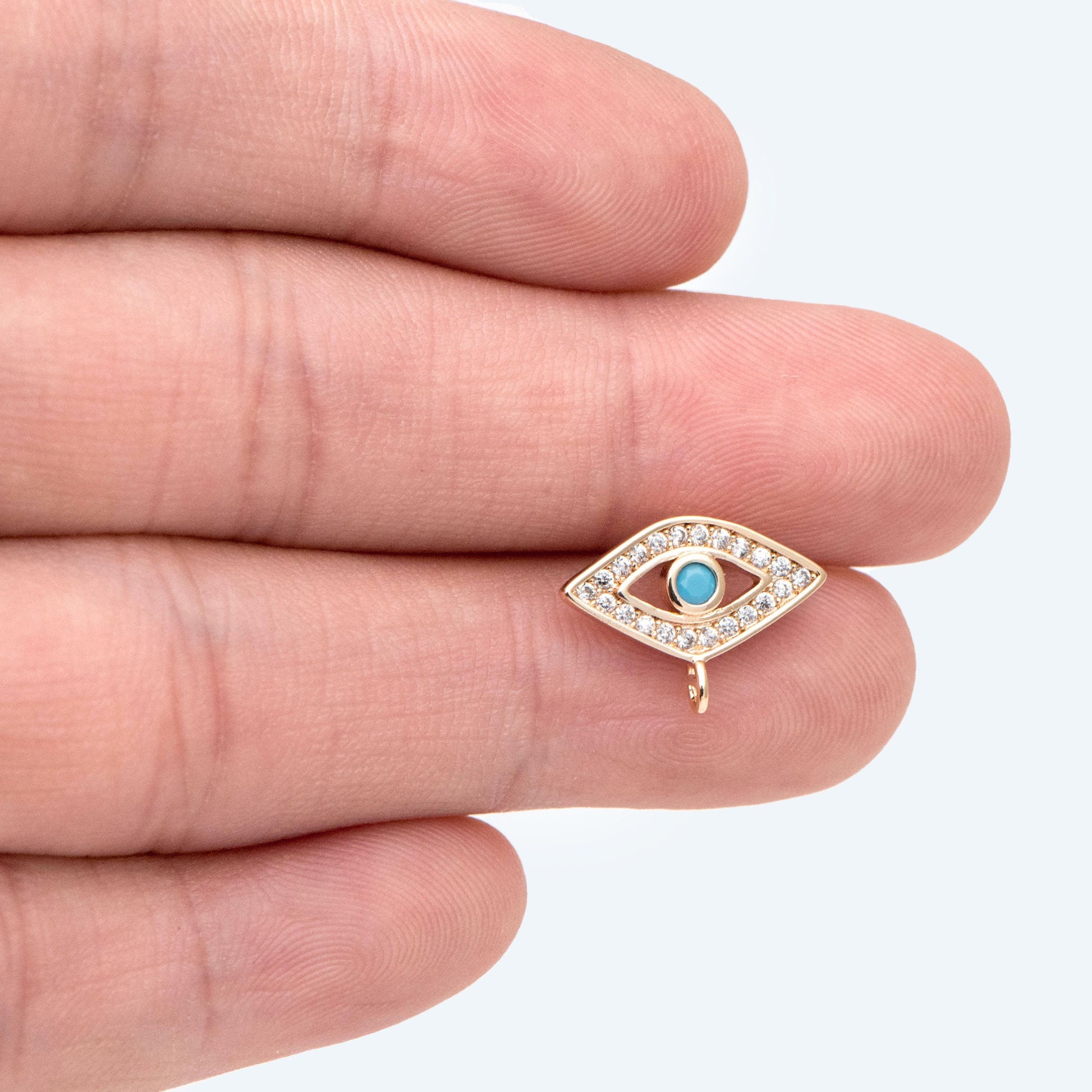 4pcs CZ Pave Evil Eye Earring Stud with Loop, Real Gold plated Brass, Cubic Zirconia Paved Eye Earrings (GB-2678)