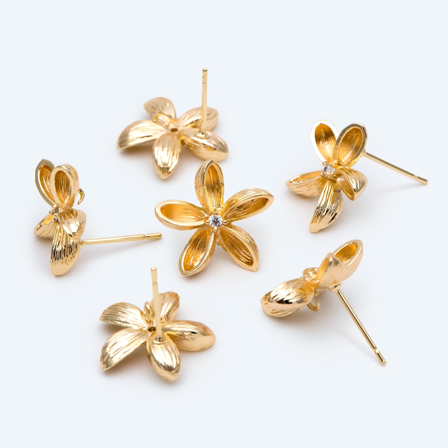 10pcs CZ Pave Gold Flower Earring with Loop, Gold Plated Brass, Jewelry Making, Diy Material, Jewelry Supplies (GB-2683)