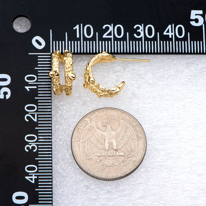 10pcs Gold Hoop Earrings, Round Huggie Hoops, Gold Textured Earrings, Gold Plated Earrings (GB-2689)