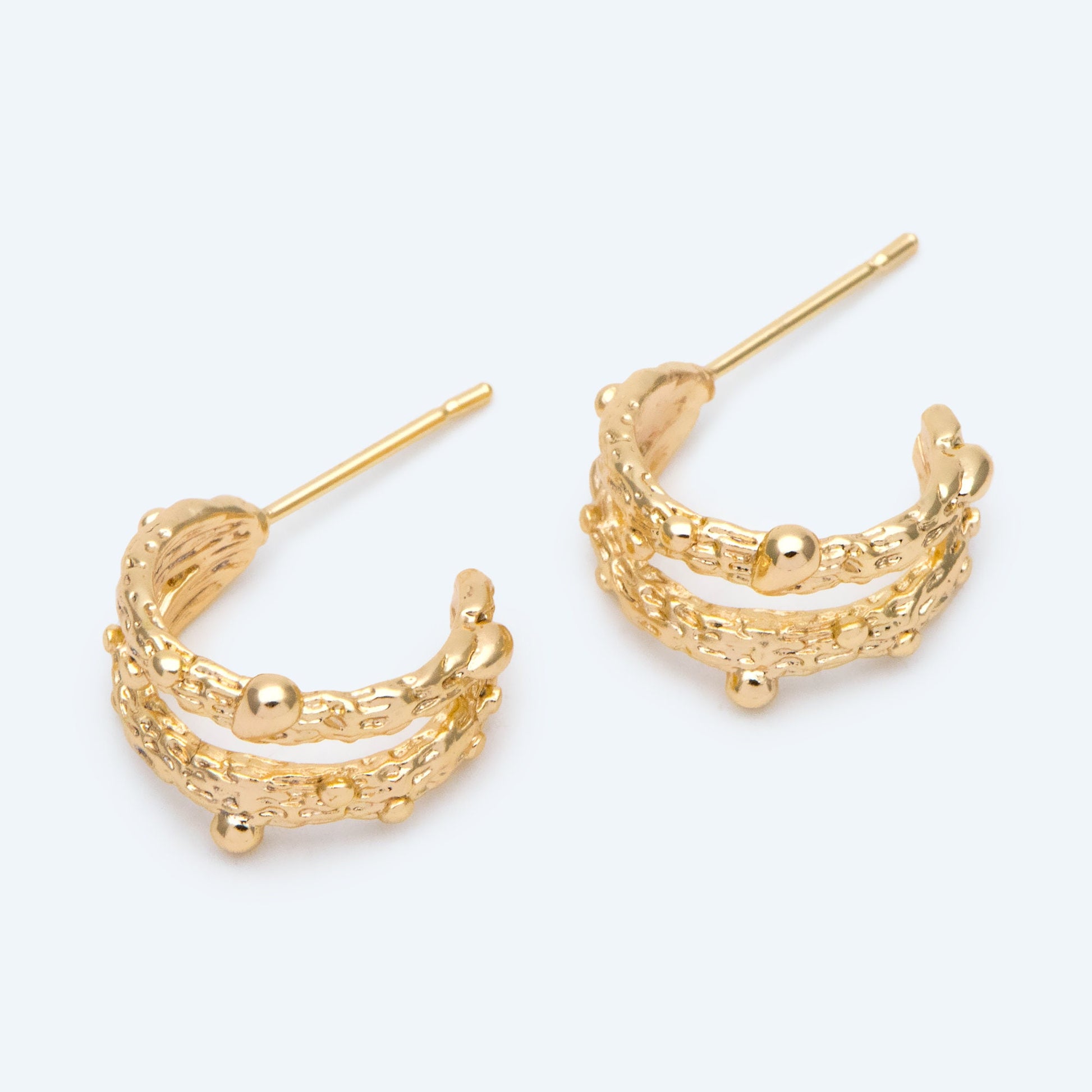 10pcs Gold Hoop Earrings, Round Huggie Hoops, Gold Textured Earrings, Gold Plated Earrings (GB-2689)