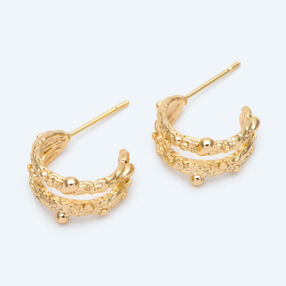 10pcs Gold Hoop Earrings, Round Huggie Hoops, Gold Textured Earrings, Gold Plated Earrings (GB-2689)