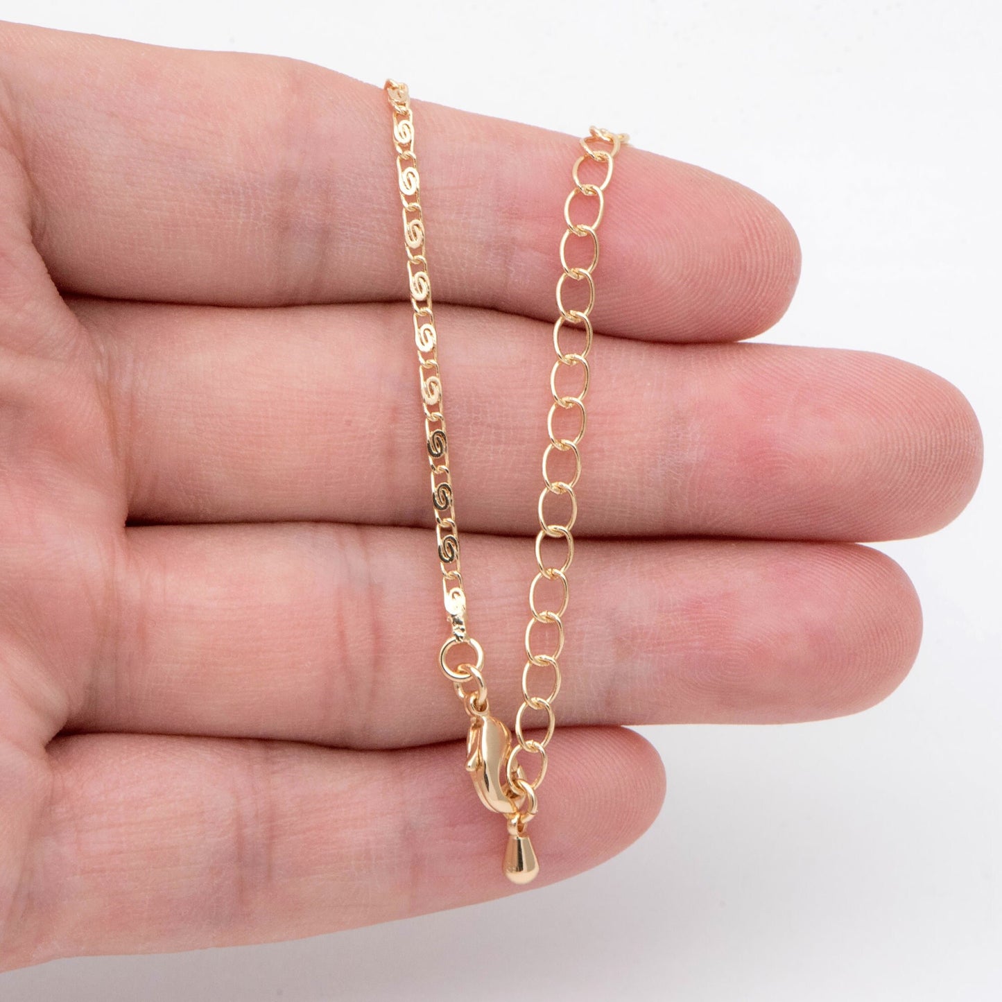 Flat Bar Chain Necklaces 1.8mm, Finished Dainty Necklace with Extender Chain, Ready to Wear 16-20 Inch Adjustable (#LK-472)