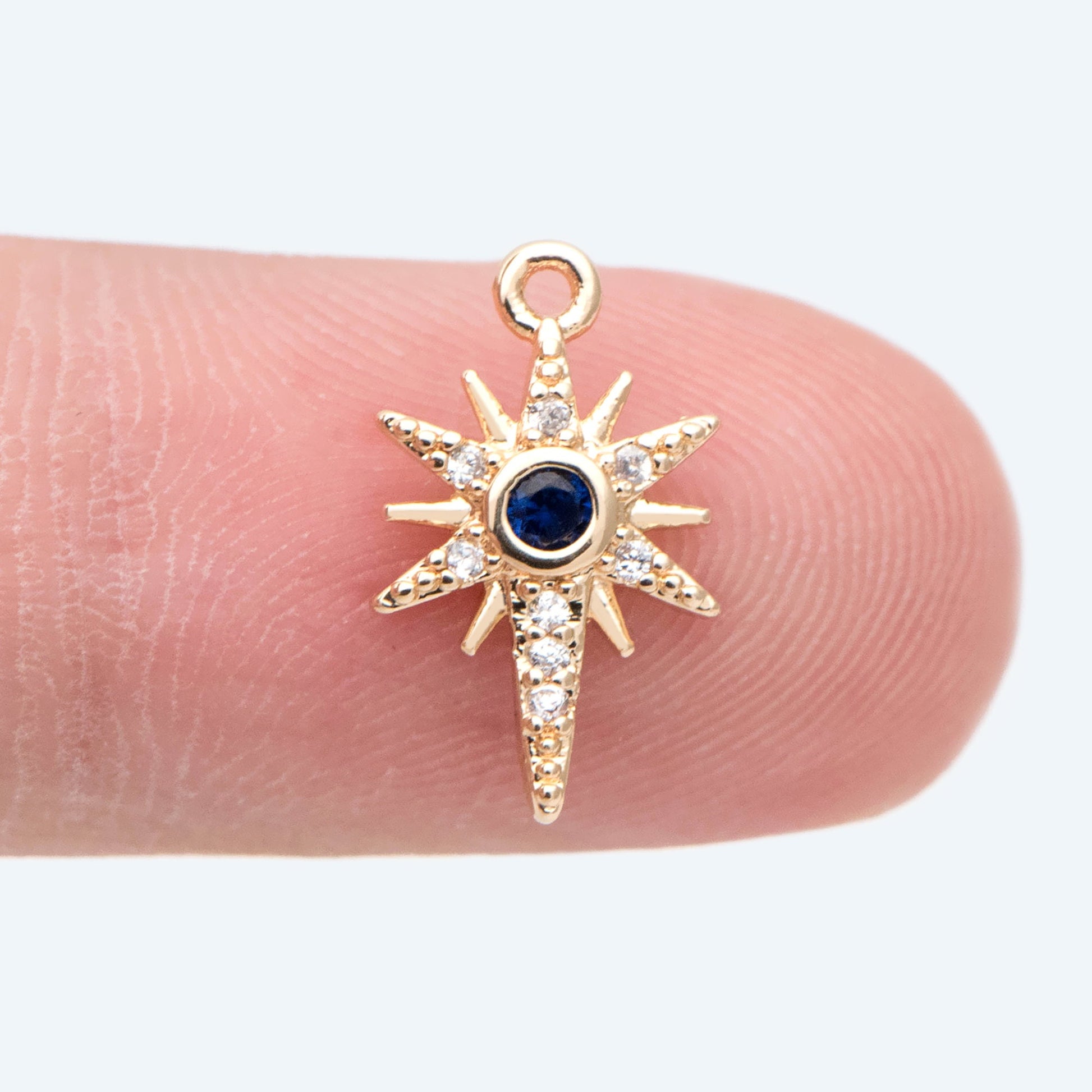 10pcs Gold plated Brass North Star Charm 14x9mm, Blue CZ Pave Star Pendants (GB-924-L)