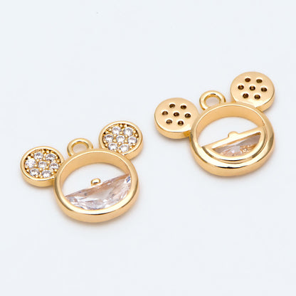 4pcs CZ Pave Mickey Mouse Charm Pendant, Jewelry Making, Diy Material, Jewelry Supplies (GB-2631)