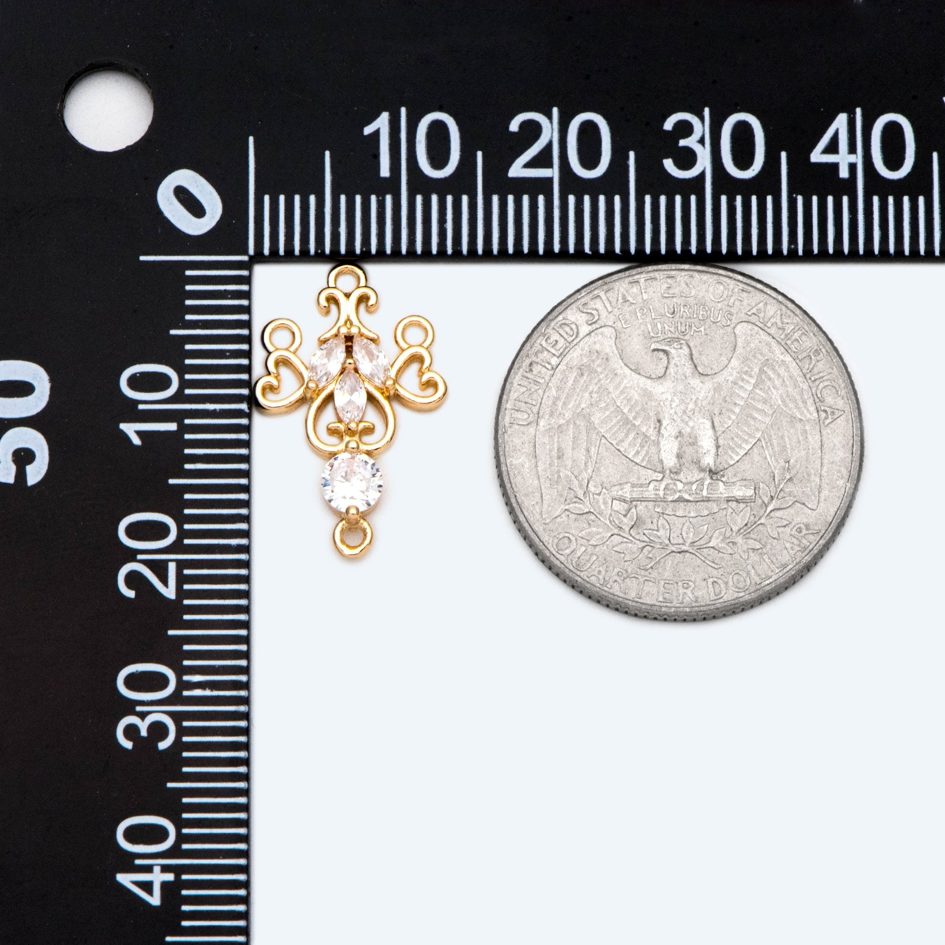 10pcs CZ Pave Gold Filigree Charms, 18K Gold plated Brass, Connector With Loops (GB-2639)