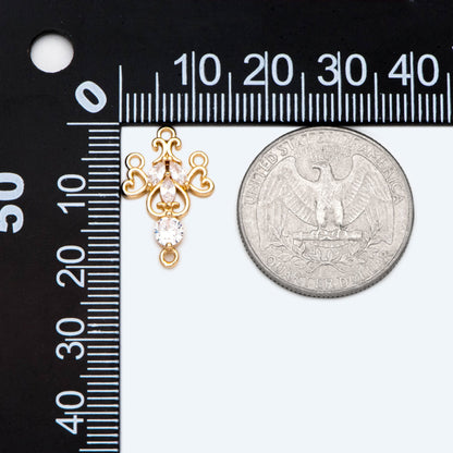10pcs CZ Pave Gold Filigree Charms, 18K Gold plated Brass, Connector With Loops (GB-2639)