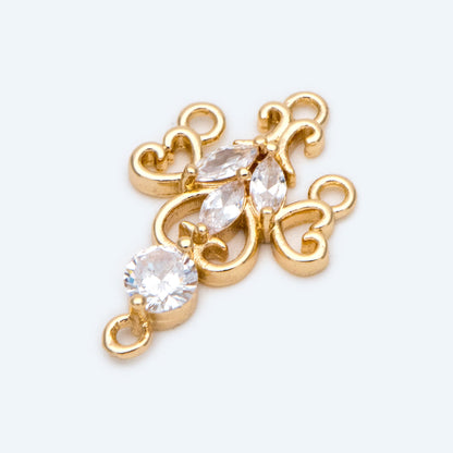 10pcs CZ Pave Gold Filigree Charms, 18K Gold plated Brass, Connector With Loops (GB-2639)