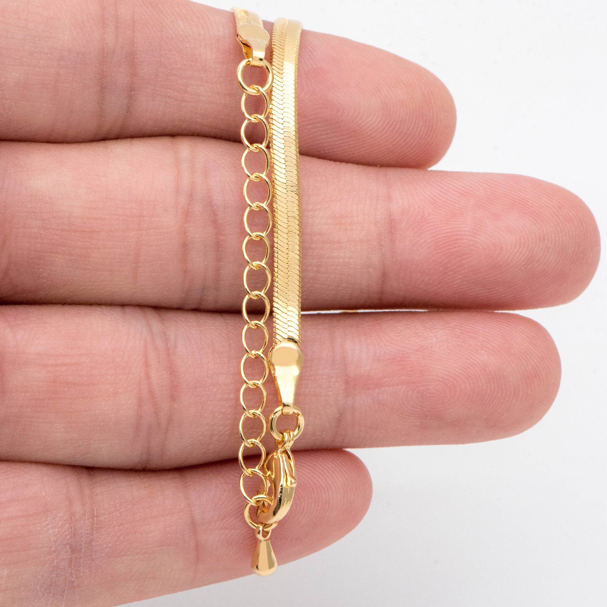 Gold/ Silver Tone Flat Snake Chain Braceket/ Necklaces, Adjustable with Extender Chain, Ready to Wear (#LK-488)