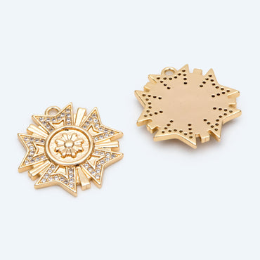 4pcs CZ Pave Gold Medallion Charm, Medal charm Pendant, Jewelry Supply (GB-1766-G)