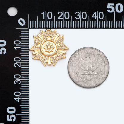 4pcs CZ Pave Gold Medallion Charm, Medal charm Pendant, Jewelry Supply (GB-1766-G)