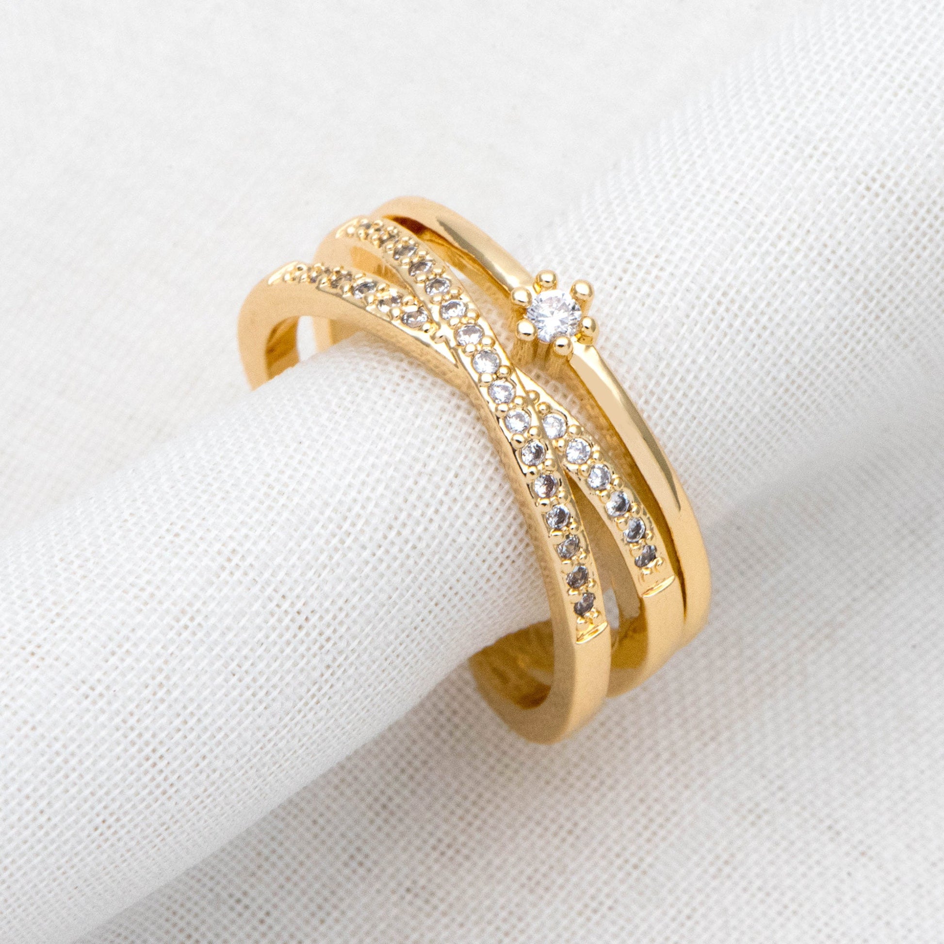 4pcs CZ Pave X Shaped Criss Cross Ring, Dainty Ring, Minimalist Ring (#JZ-043)