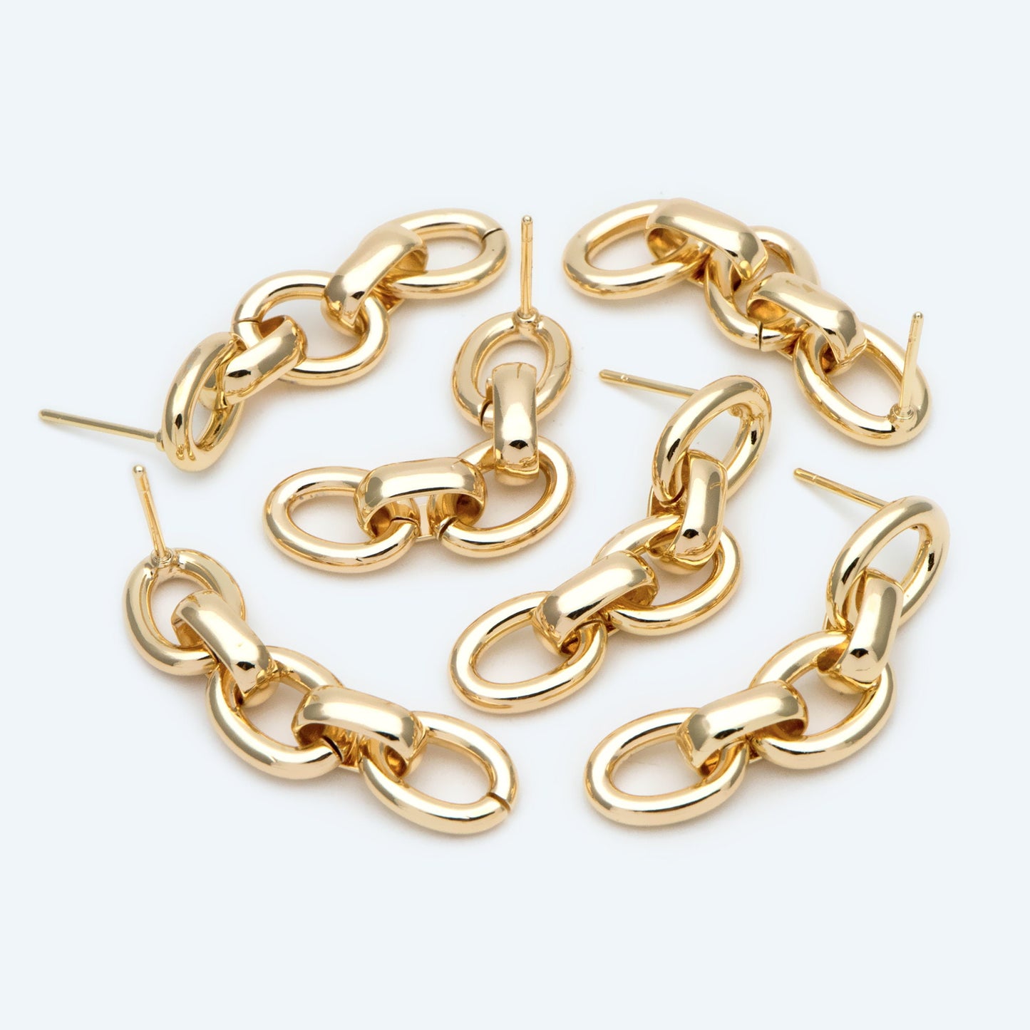4pcs Chain Link Earring Studs, 18K Gold plated Brass, Oval Hoop Chain Ear Posts(GB-2652)