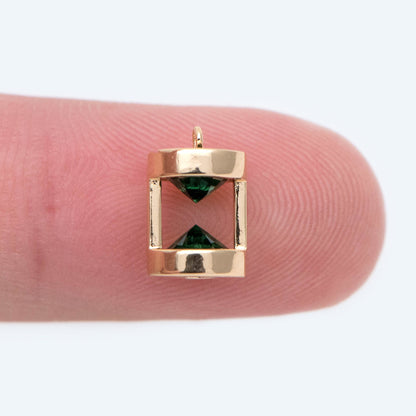 10pcs Gold Hourglass Charms, Emerald CZ Pave Hourglass Pendant (GB-1844-2)