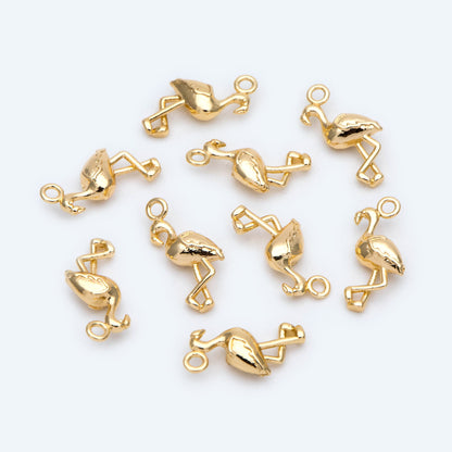 10pcs Gold Tiny Flamingo Charm, Bird Animal Charm, Jewelry Supplies (GB-2691-B)