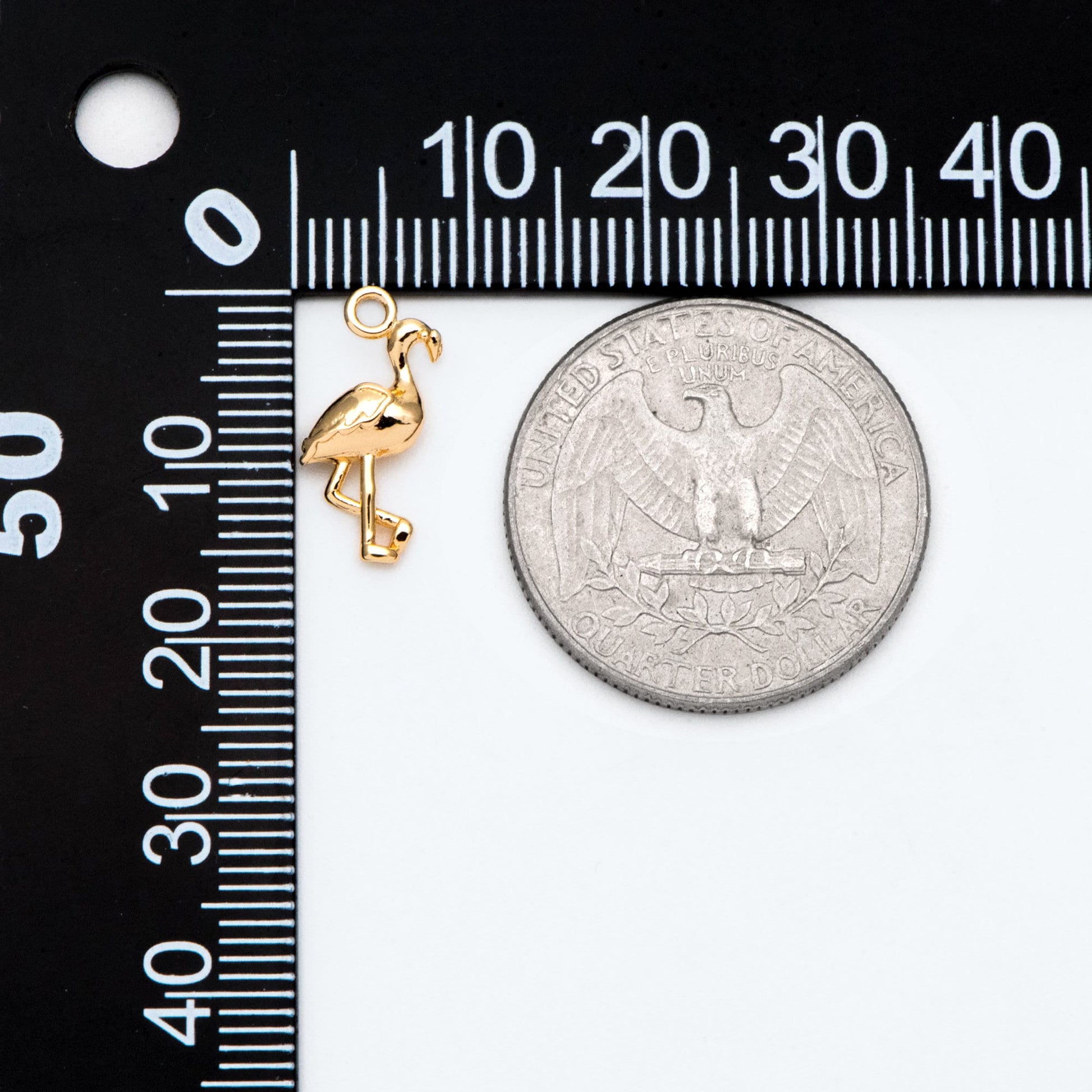 10pcs Gold Tiny Flamingo Charm, Bird Animal Charm, Jewelry Supplies (GB-2691-B)