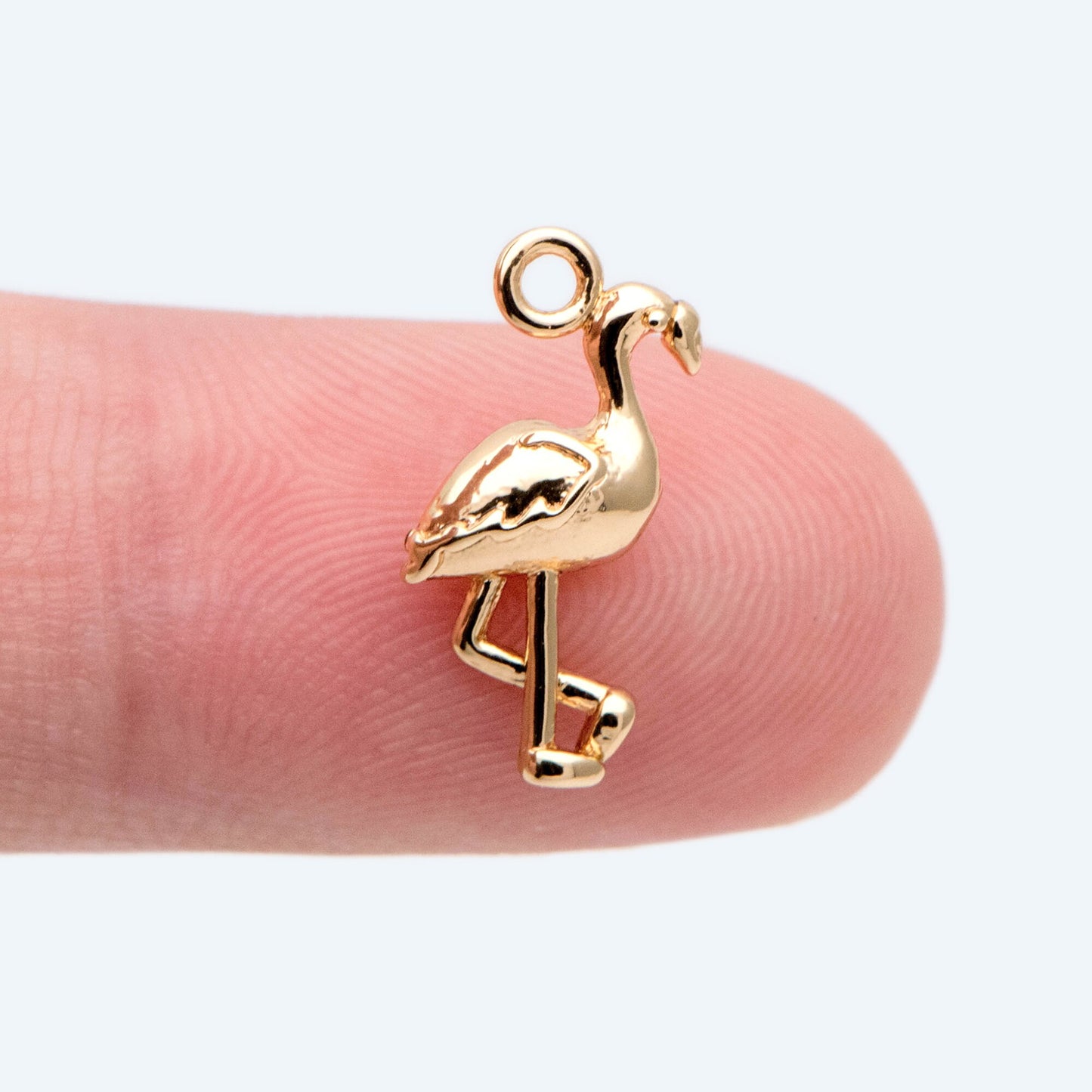10pcs Gold Tiny Flamingo Charm, Bird Animal Charm, Jewelry Supplies (GB-2691-B)