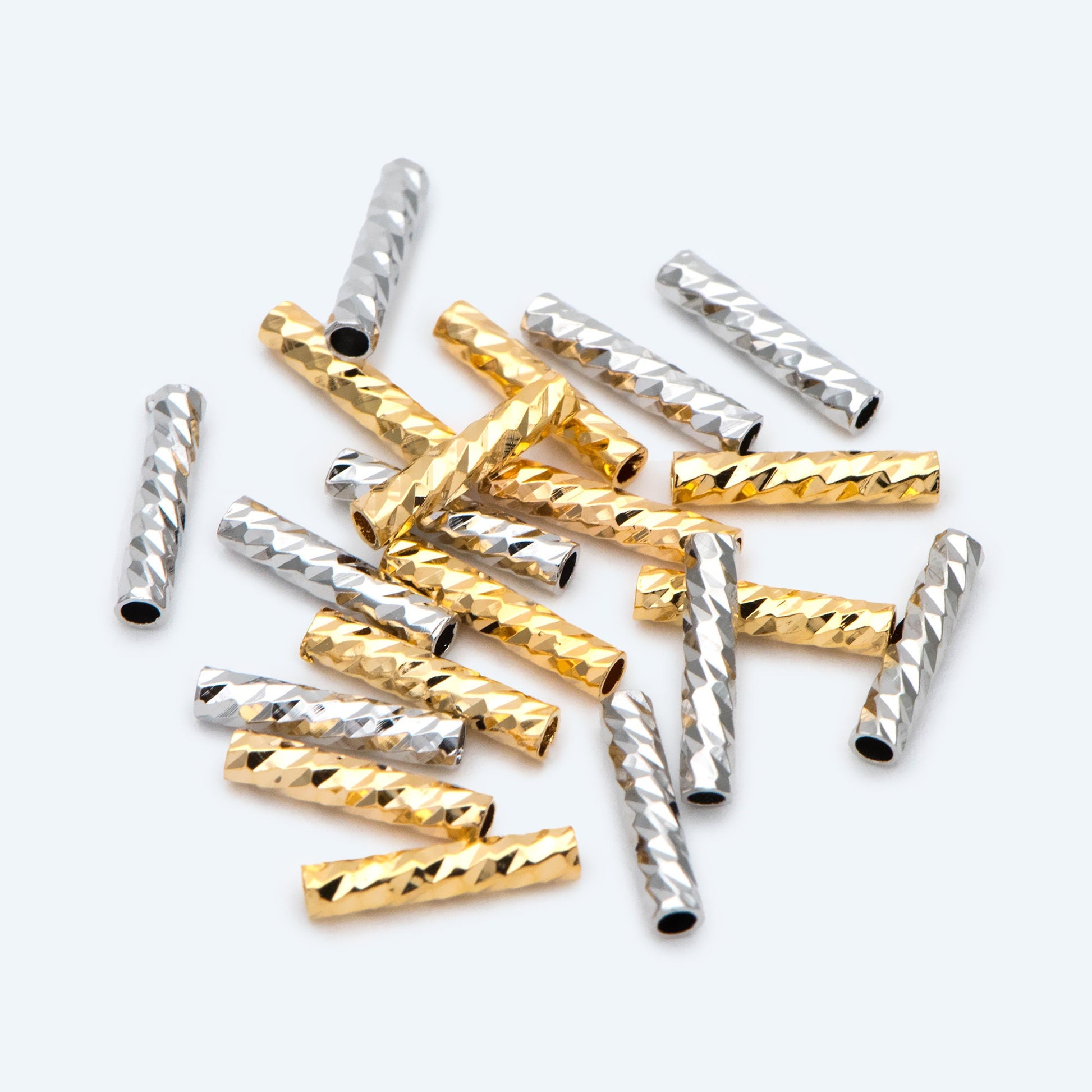 50pcs Gold/ Silver Tube Beads 10x2mm, Gold/ Rhodium plated Brass, Straight Tube Spacers (GB-2699)