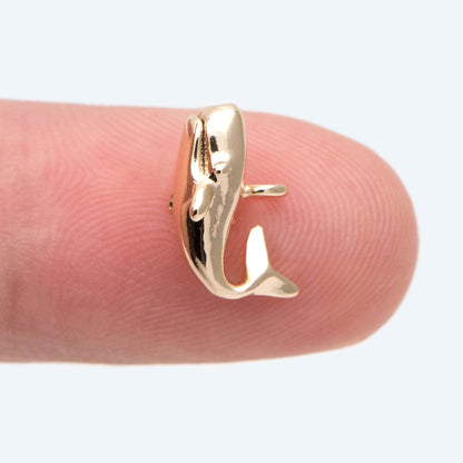4pcs Gold Whale charm, 3D Whale Charm, Whale pendant (GB-2560-A)
