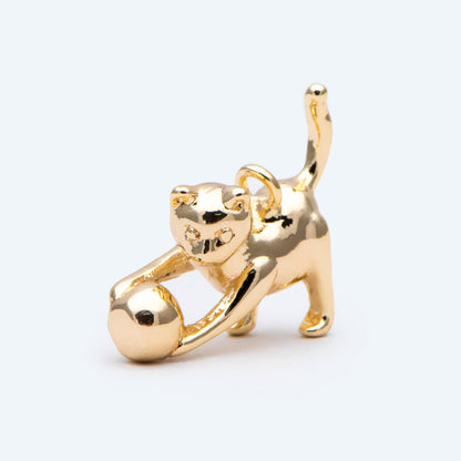 10pcs Gold 3D Cat Charm, Jewelry Making, Diy Material, Jewelry Supplies (GB-2707-A)