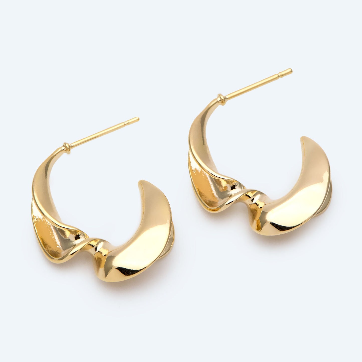 4pcs Gold Twist Ear Posts, Gold plated Brass, Geometric Stud Earrings (GB-2686)