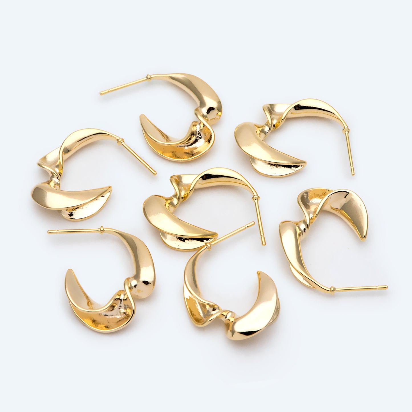 4pcs Gold Twist Ear Posts, Gold plated Brass, Geometric Stud Earrings (GB-2686)