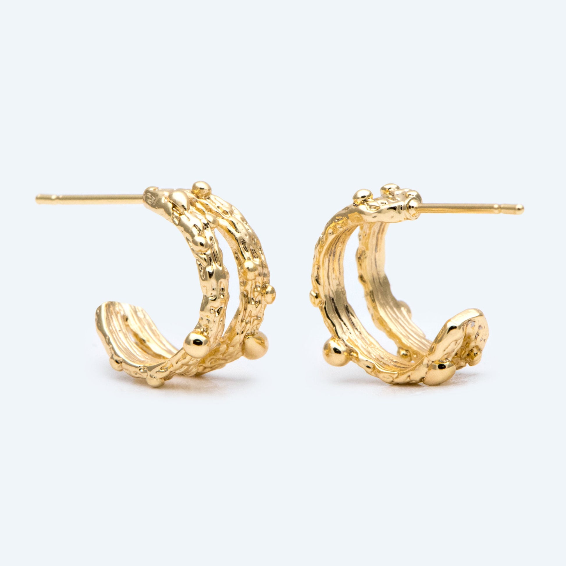 10pcs Gold Hoop Earrings, Round Huggie Hoops, Gold Textured Earrings, Gold Plated Earrings (GB-2689)