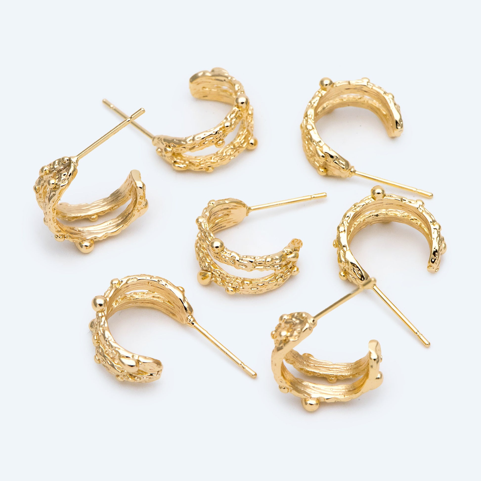 10pcs Gold Hoop Earrings, Round Huggie Hoops, Gold Textured Earrings, Gold Plated Earrings (GB-2689)