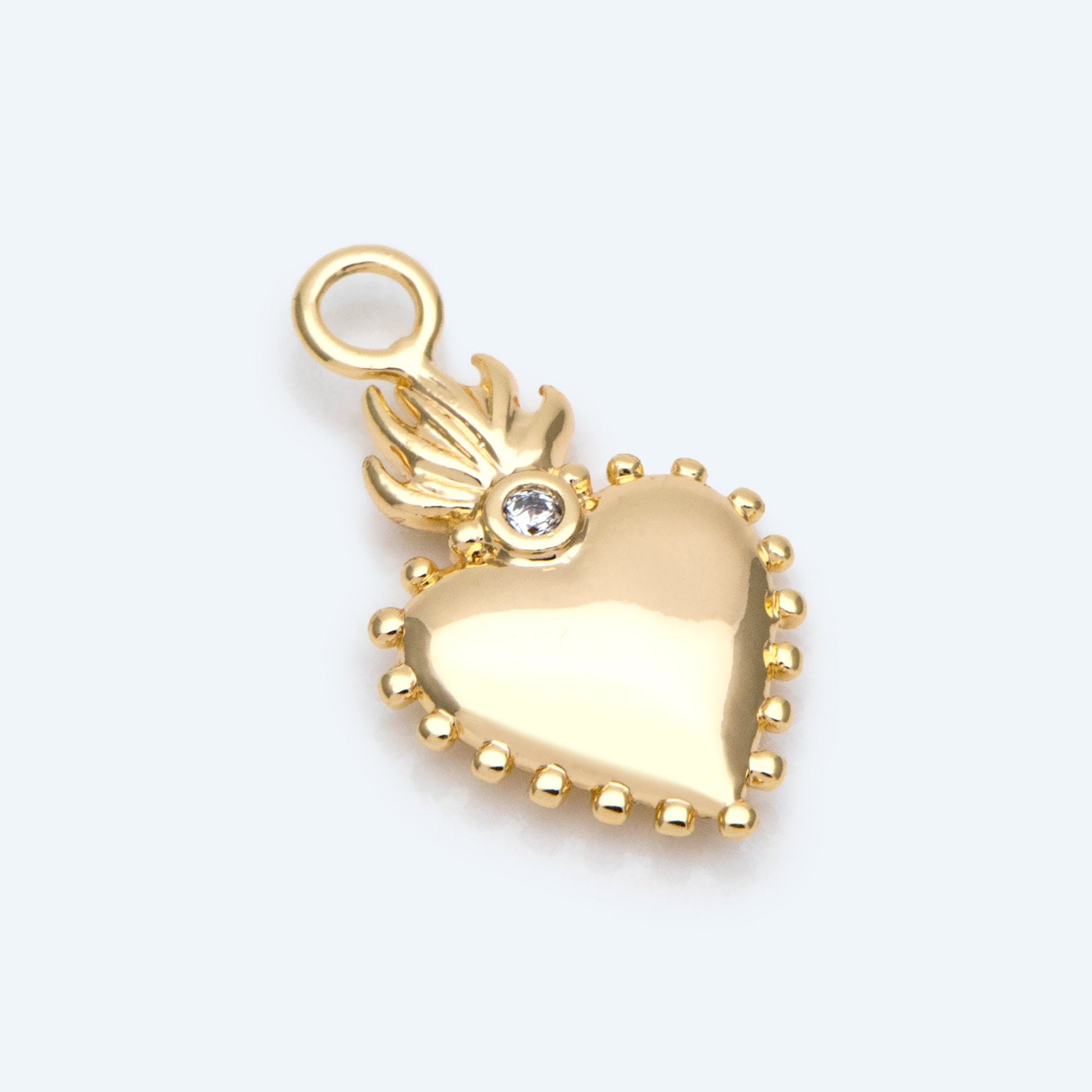 10pcs CZ pave Gold/ Silver Heart Charms, Gold/ Rhodium Plated Brass Heart Pendants (GB-2718)