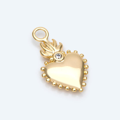 10pcs CZ pave Gold/ Silver Heart Charms, Gold/ Rhodium Plated Brass Heart Pendants (GB-2718)