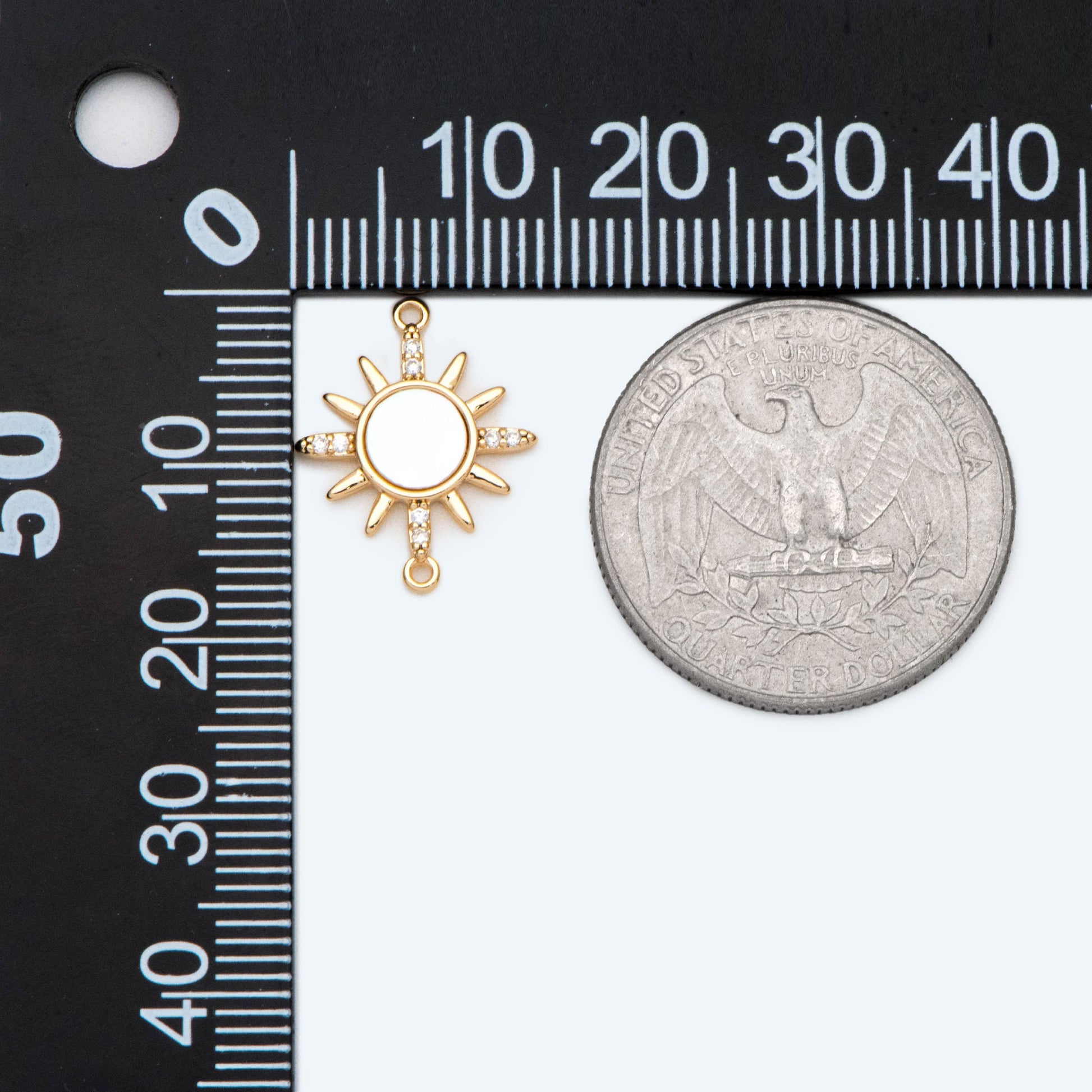 4pcs Shell Pave Gold/ Silver Sun Charms, 18K Gold/ Rhodium plated Brass, CZ Sun Pendants Connector (GB-2000-A)