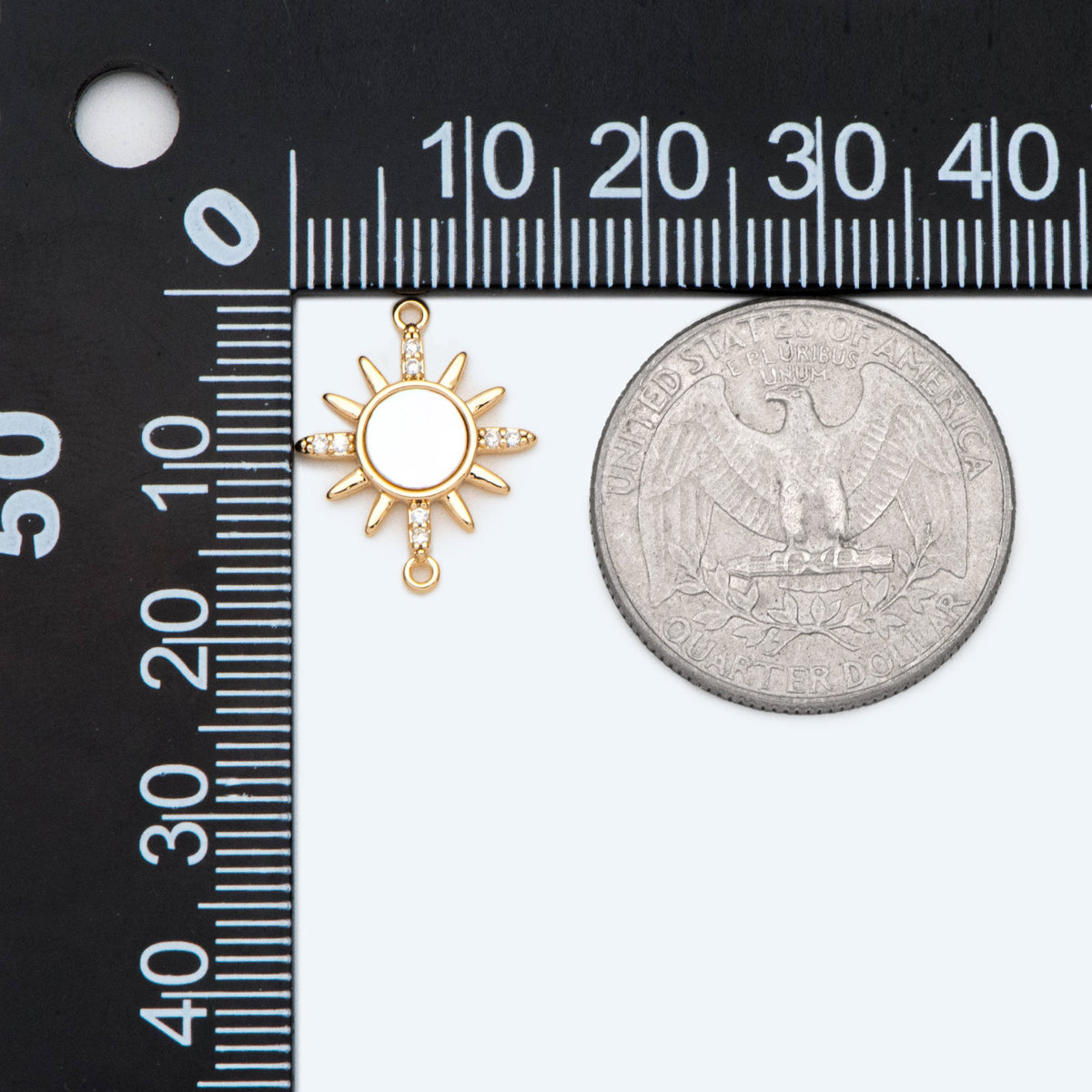4pcs Shell Pave Gold/ Silver Sun Charms, 18K Gold/ Rhodium plated Brass, CZ Sun Pendants Connector (GB-2000-A)