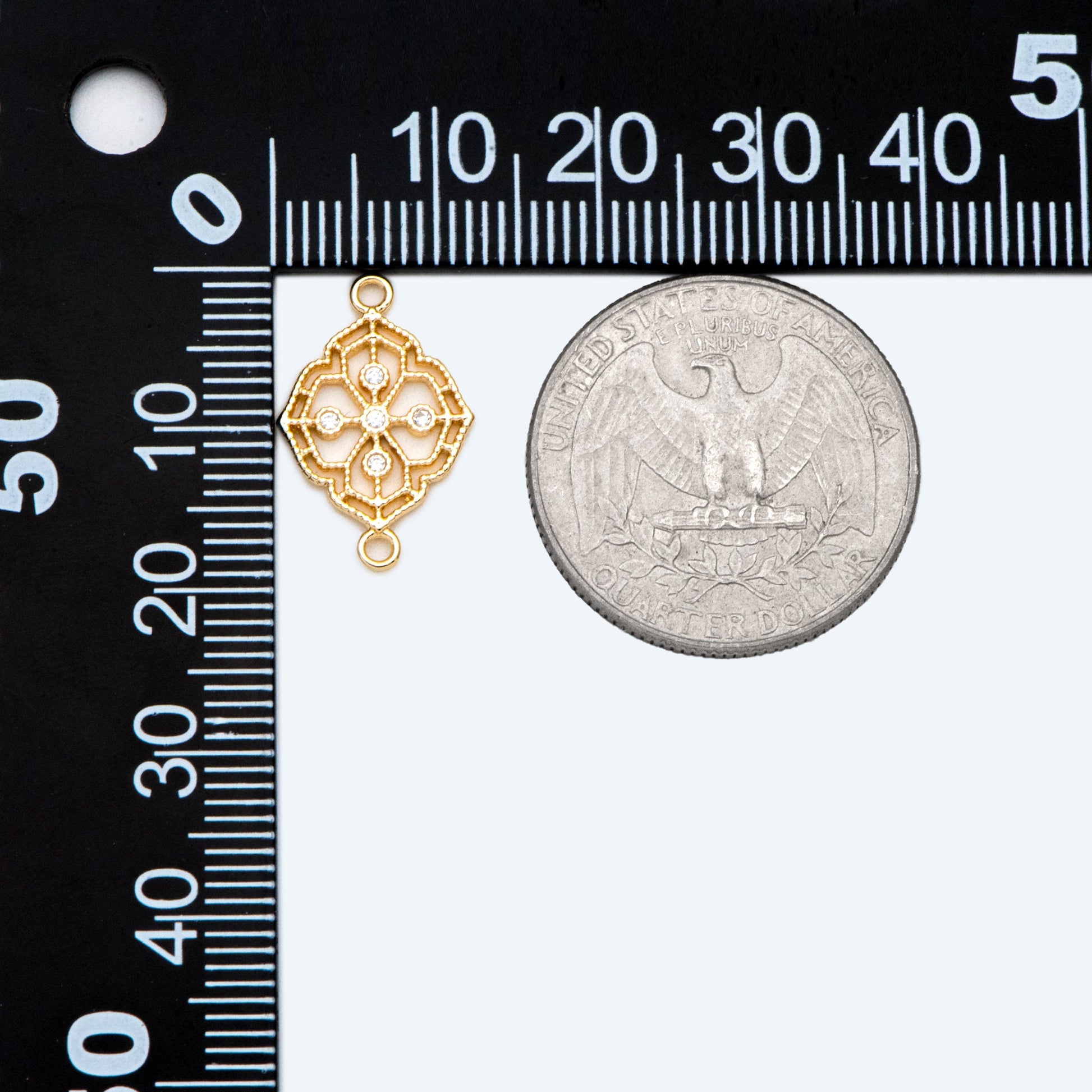 10pcs CZ Pave Gold Filigree Flower Charms Pendant, 18K Gold plated Brass Connectors (GB-3780-K)