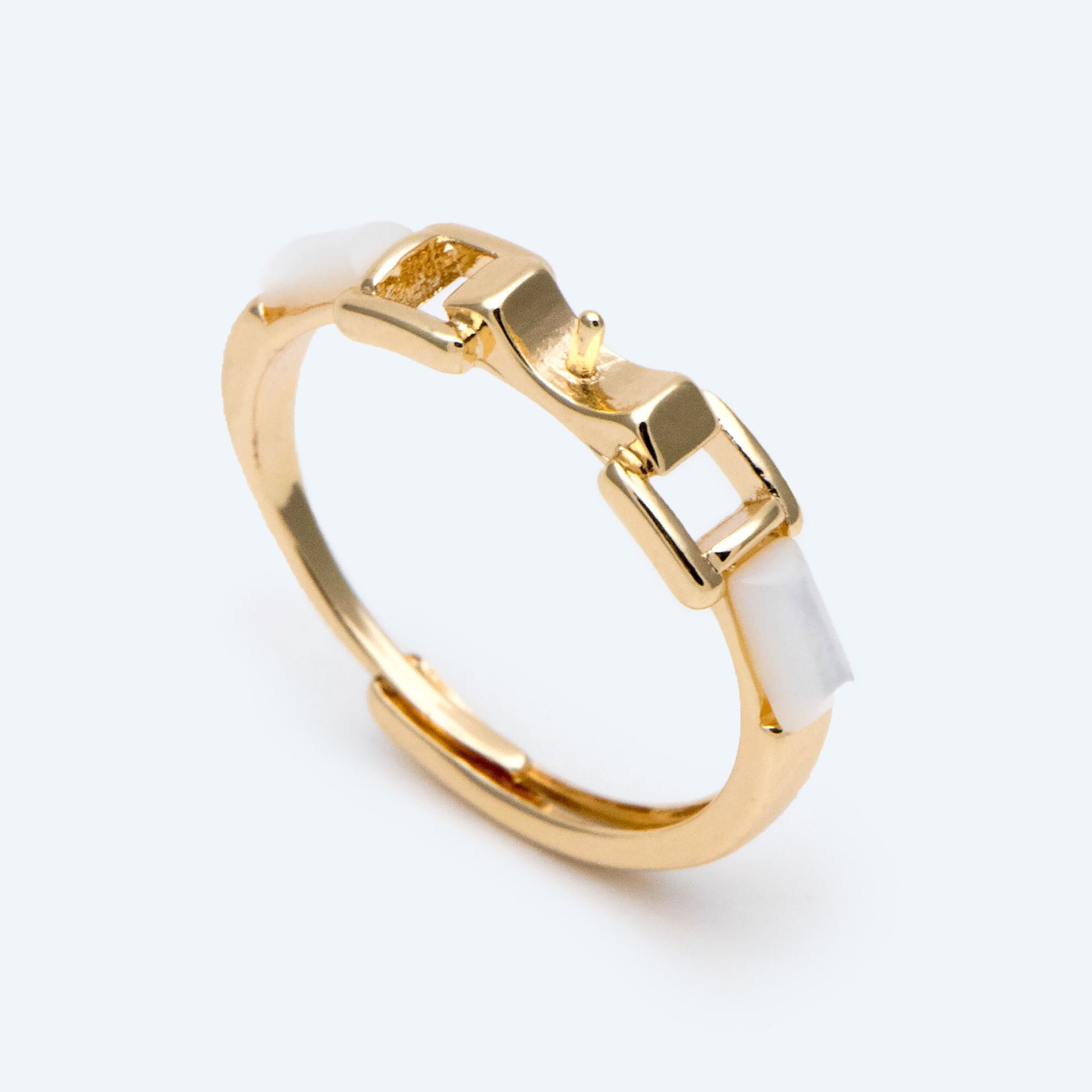 4pcs Shell Pave Gold Adjustable Ring With Pearl Peg, Ring Mountings, Ring Finding (JZ-047)