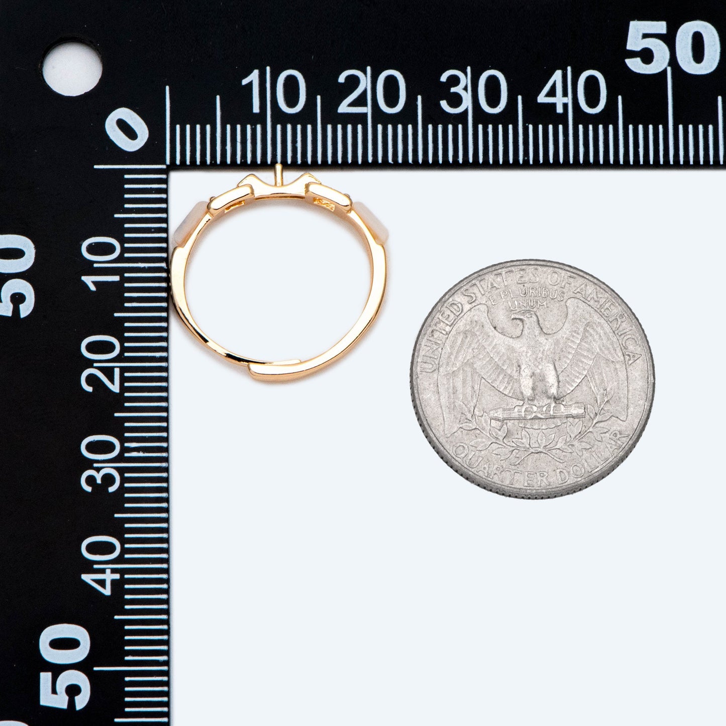 4pcs Shell Pave Gold Adjustable Ring With Pearl Peg, Ring Mountings, Ring Finding (JZ-047)