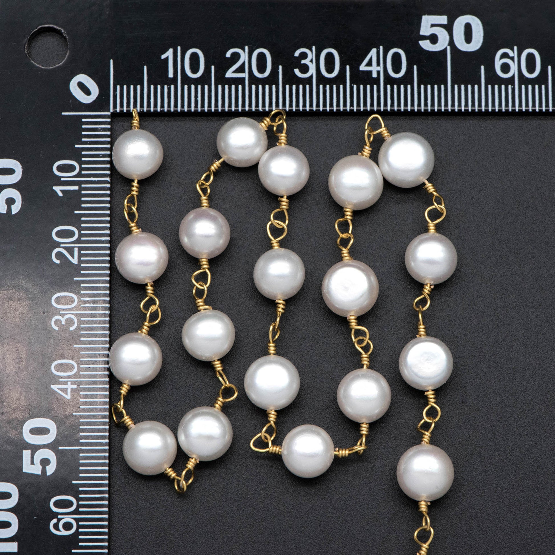 Natural Freshwater Pearl Chains, Gold Chain with 8mm Genuine Button Pearls (LK-485)/ 1 Meter=3.3 feet