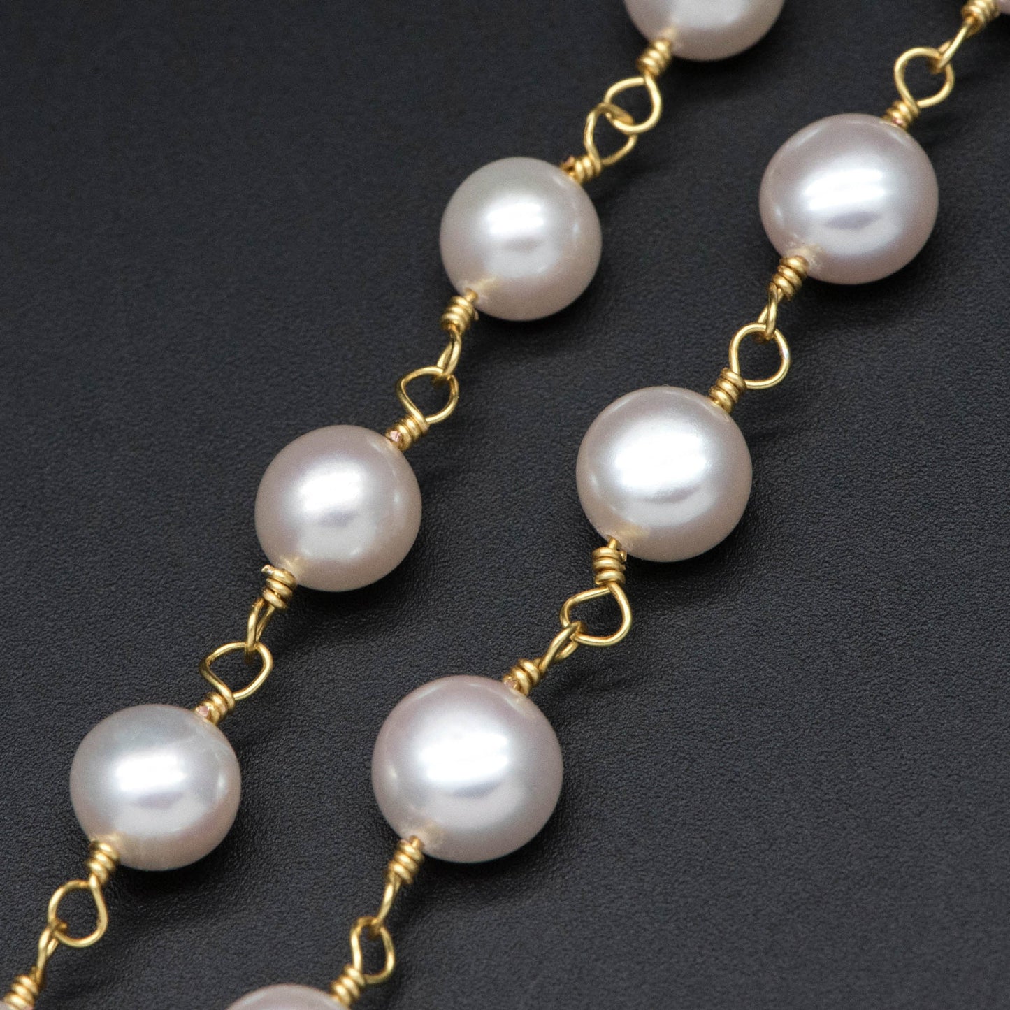 Natural Freshwater Pearl Chains, Gold Chain with 8mm Genuine Button Pearls (LK-485)/ 1 Meter=3.3 feet