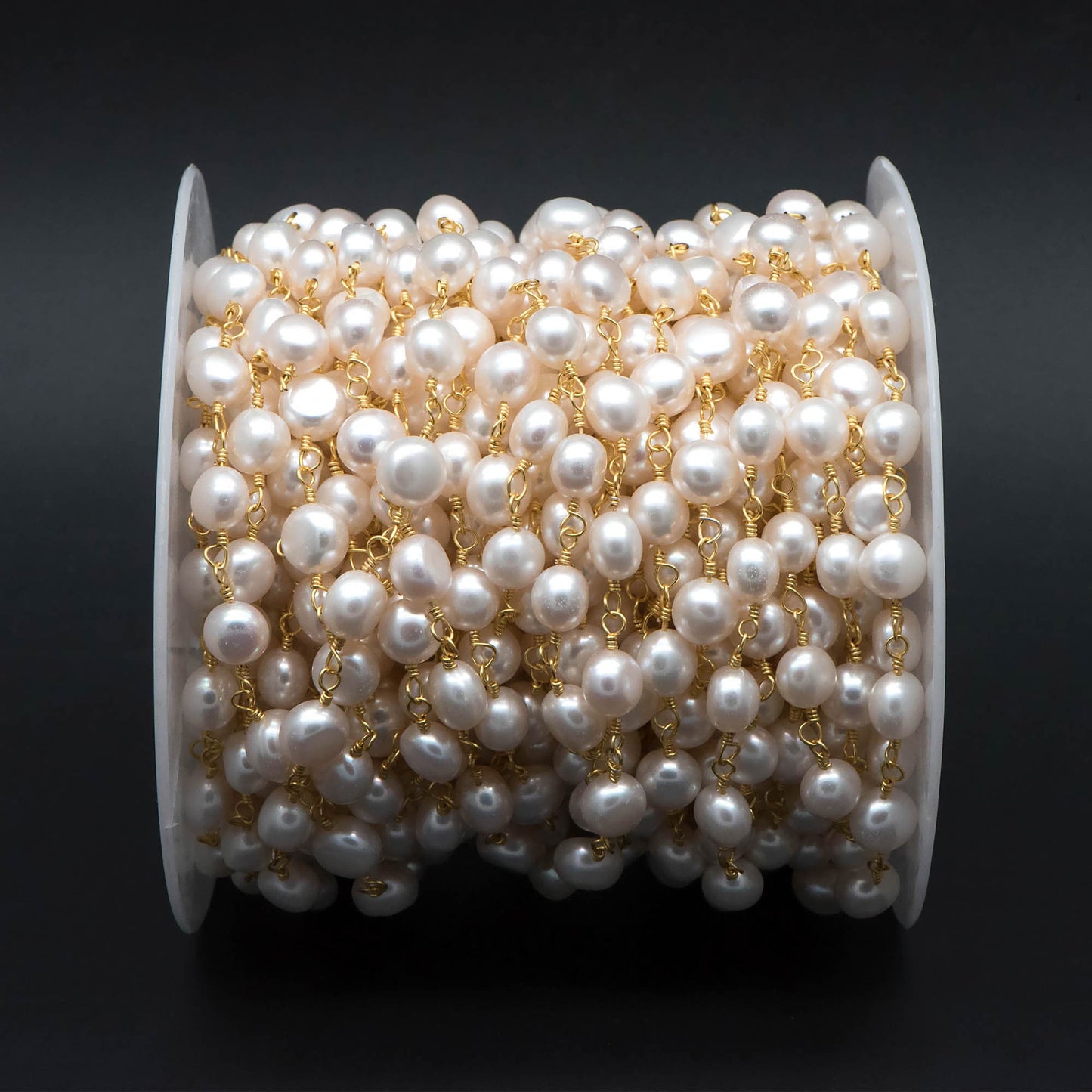 Natural Freshwater Pearl Chains, Gold Chain with 8mm Genuine Button Pearls (LK-485)/ 1 Meter=3.3 feet