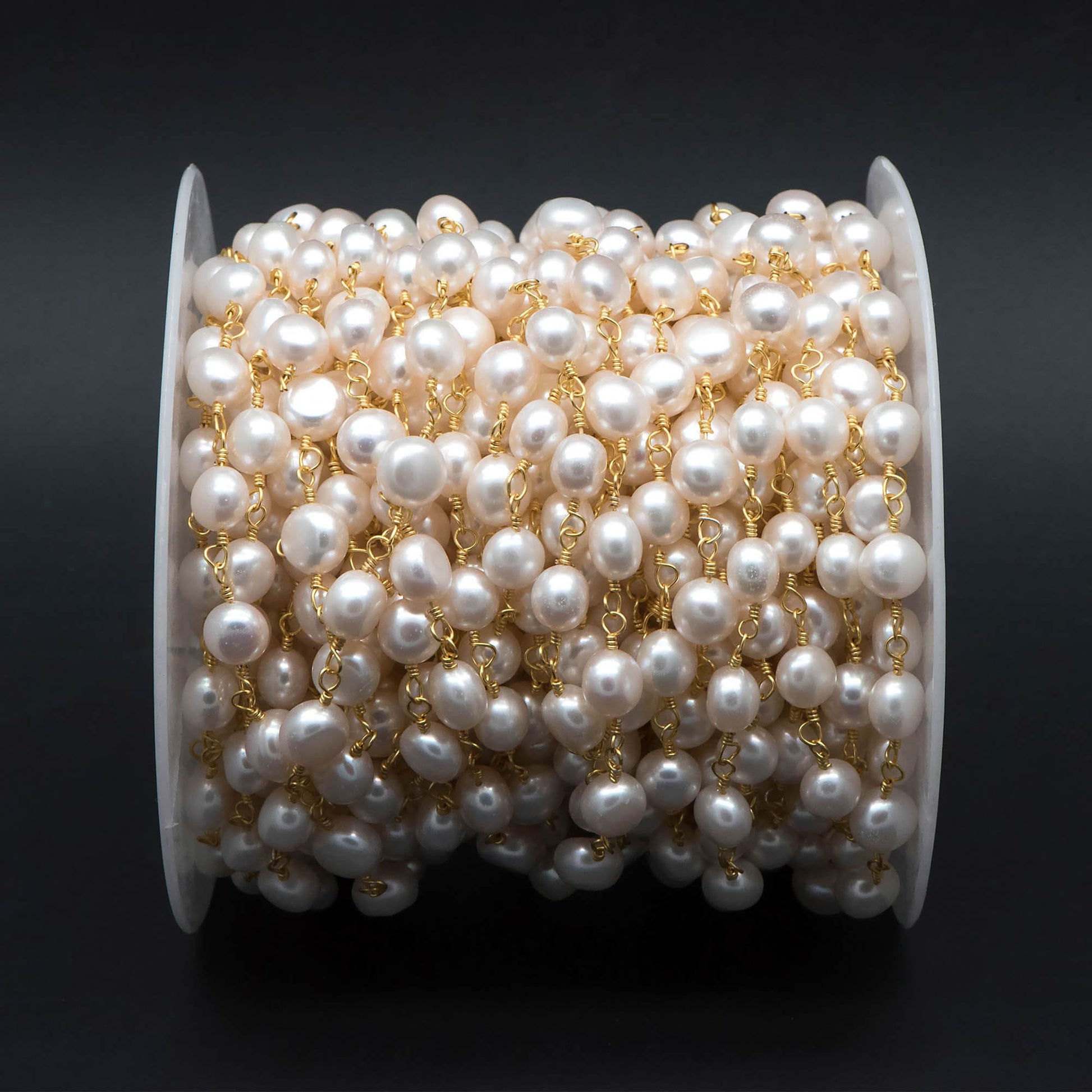 Natural Freshwater Pearl Chains, Gold Chain with 8mm Genuine Button Pearls (LK-485)/ 1 Meter=3.3 feet