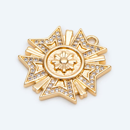 4pcs CZ Pave Gold Medallion Charm, Medal charm Pendant, Jewelry Supply (GB-1766-G)
