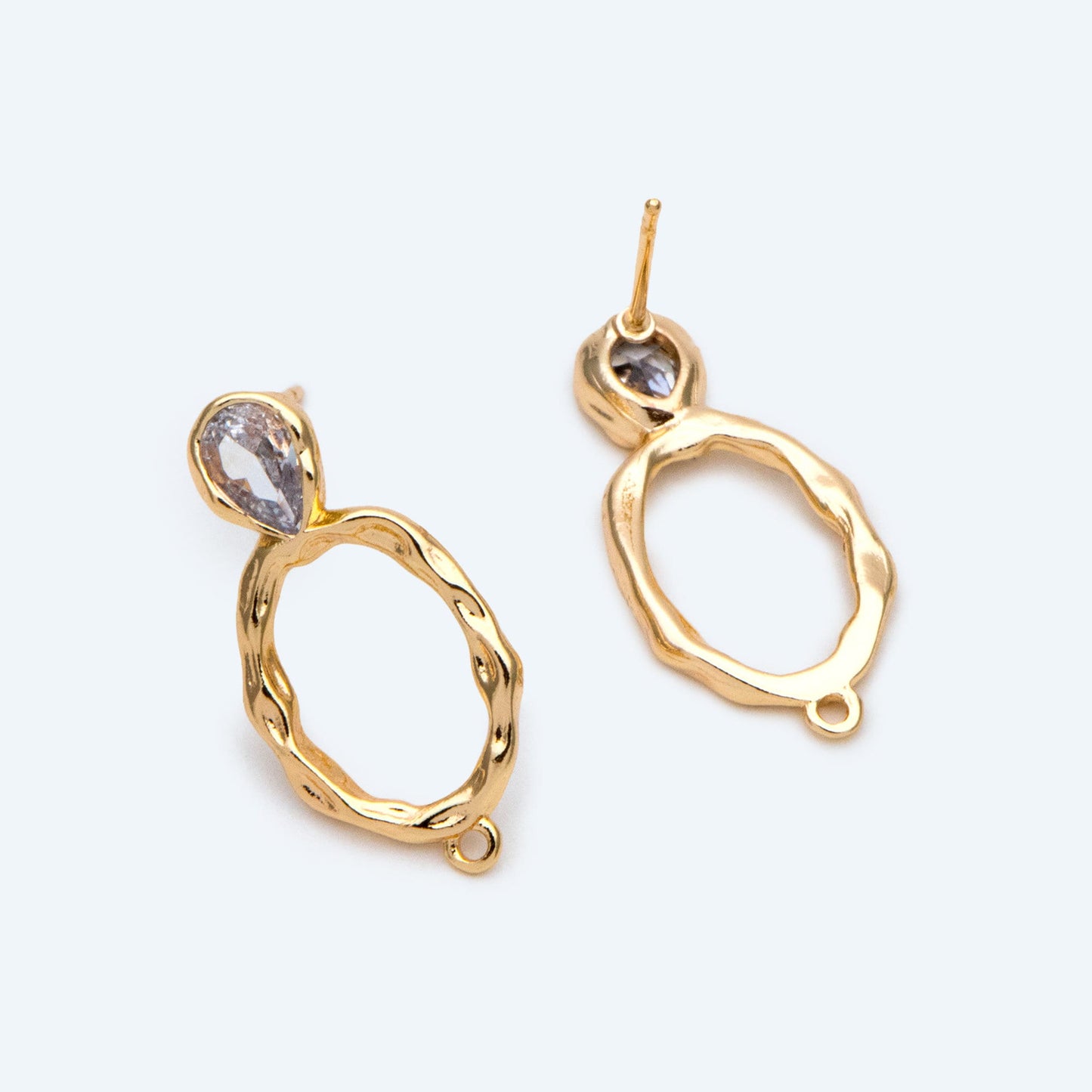 10pcs CZ pave Gold/ Silver Hammered Oval Ear Posts, Geometric Stud Earring, Jewelry Supply (GB-2702)